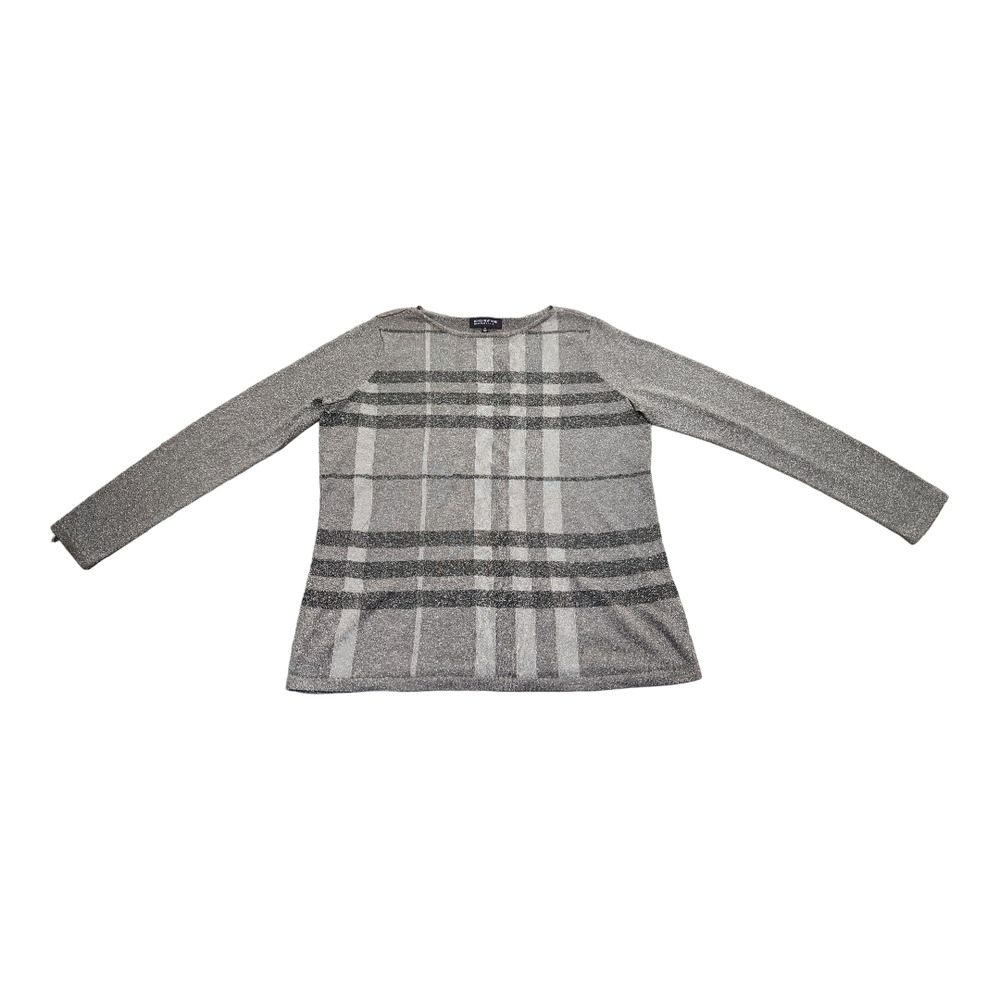 Jones New York Signature Woman Silver Sweater 1X, metallic woven look.